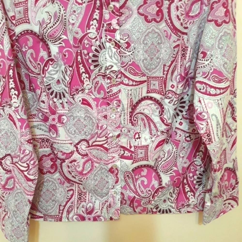 Rowland's Long-Sleeve button down paisley pink white shirt size 16